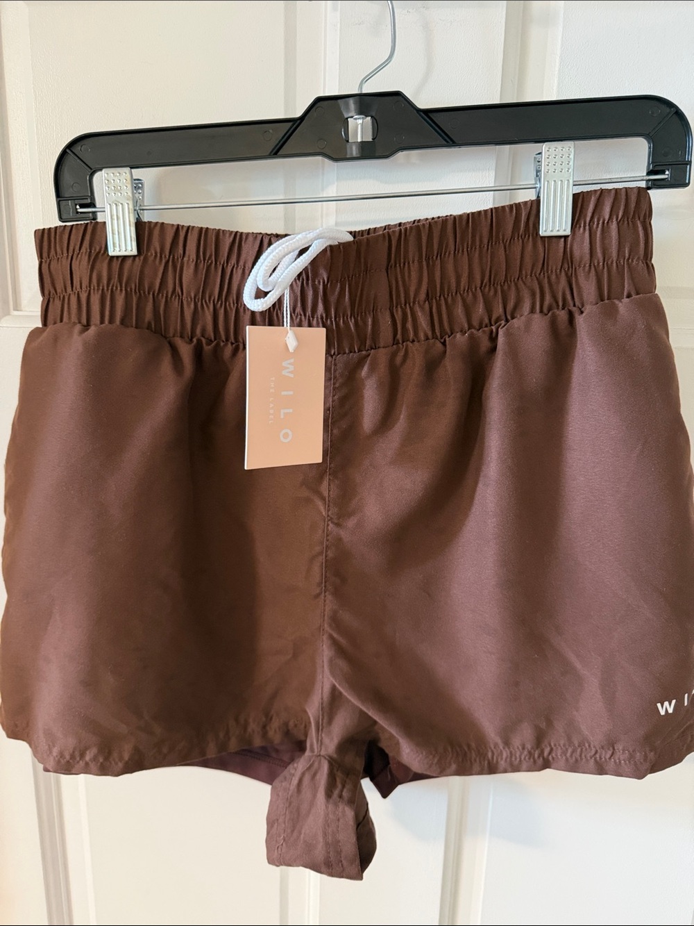 NWT Wilo The Label 2-in-1 Running Shorts Brown Smocked Waist Size Large